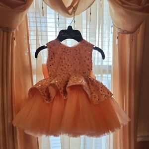Charming Peach Sequin Dress for Kids